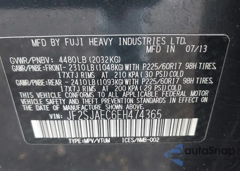 2014 Subaru Forester 2.5I Premium z USA, uszkodzony, nr VIN JF2SJAEC6EH474365